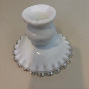VINTAGE FENTON SILVER CREST MILK GLASS CRIMPED RUFFLED TAPER CANDLEHOLDER 3 1/4"